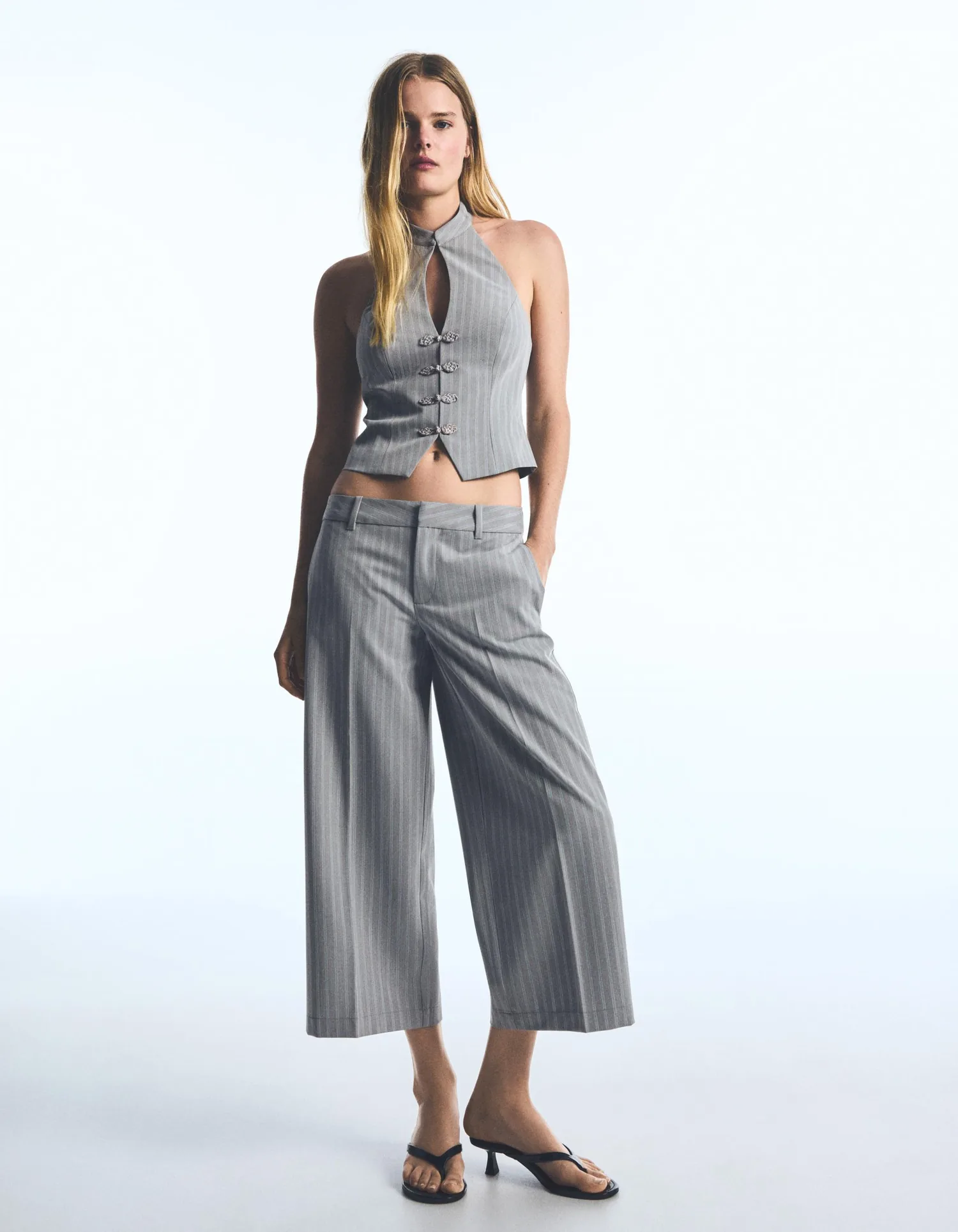 Calça Capri Reta Listrada