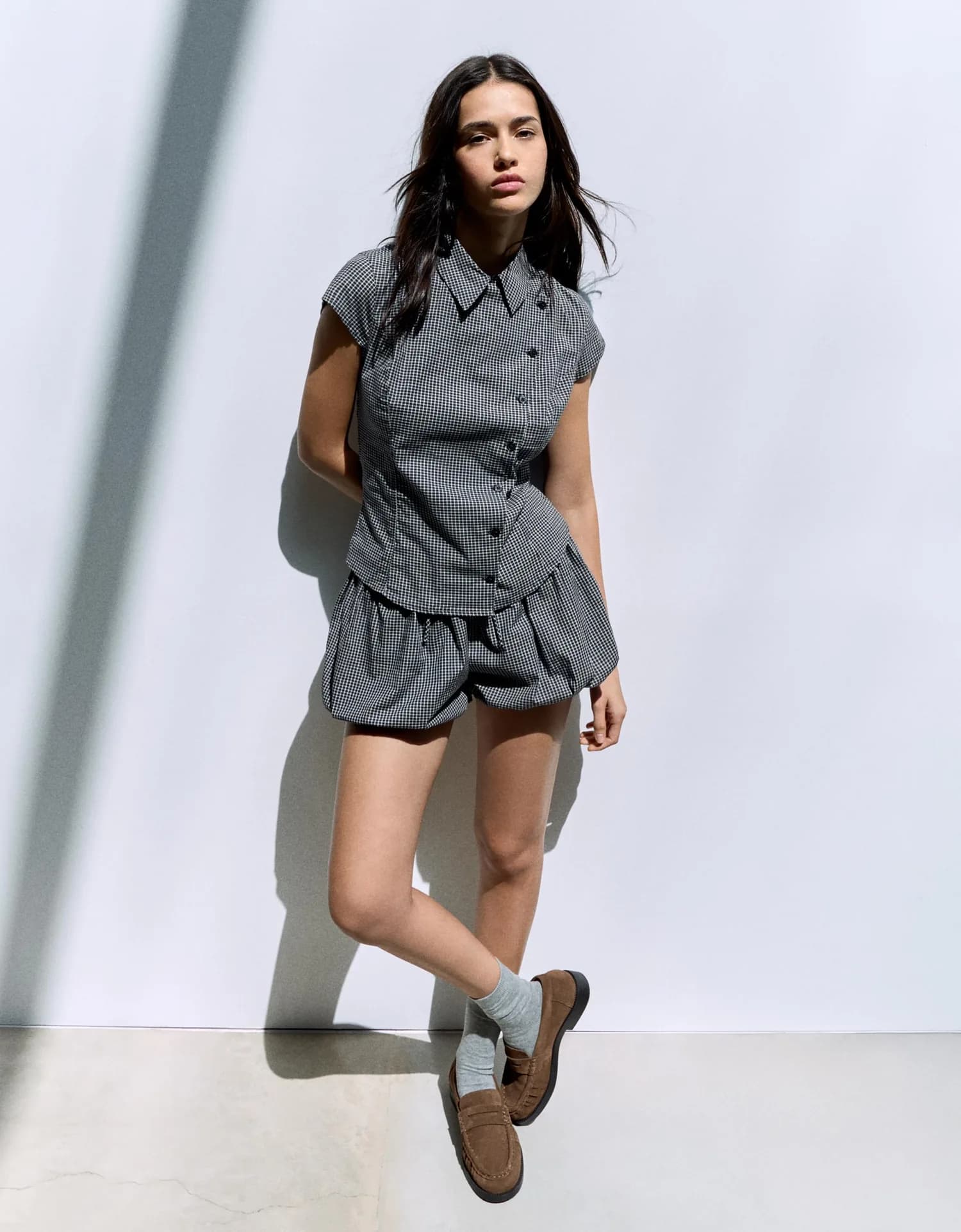 Conjunto Camisa e Short-Saia Xadrez