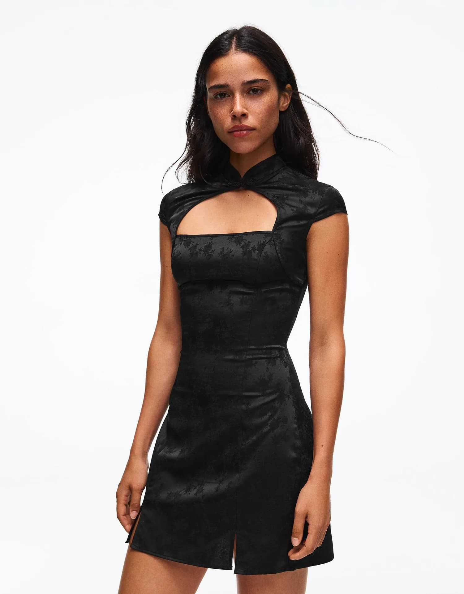 Vestido Mini de Cetim Jacquard