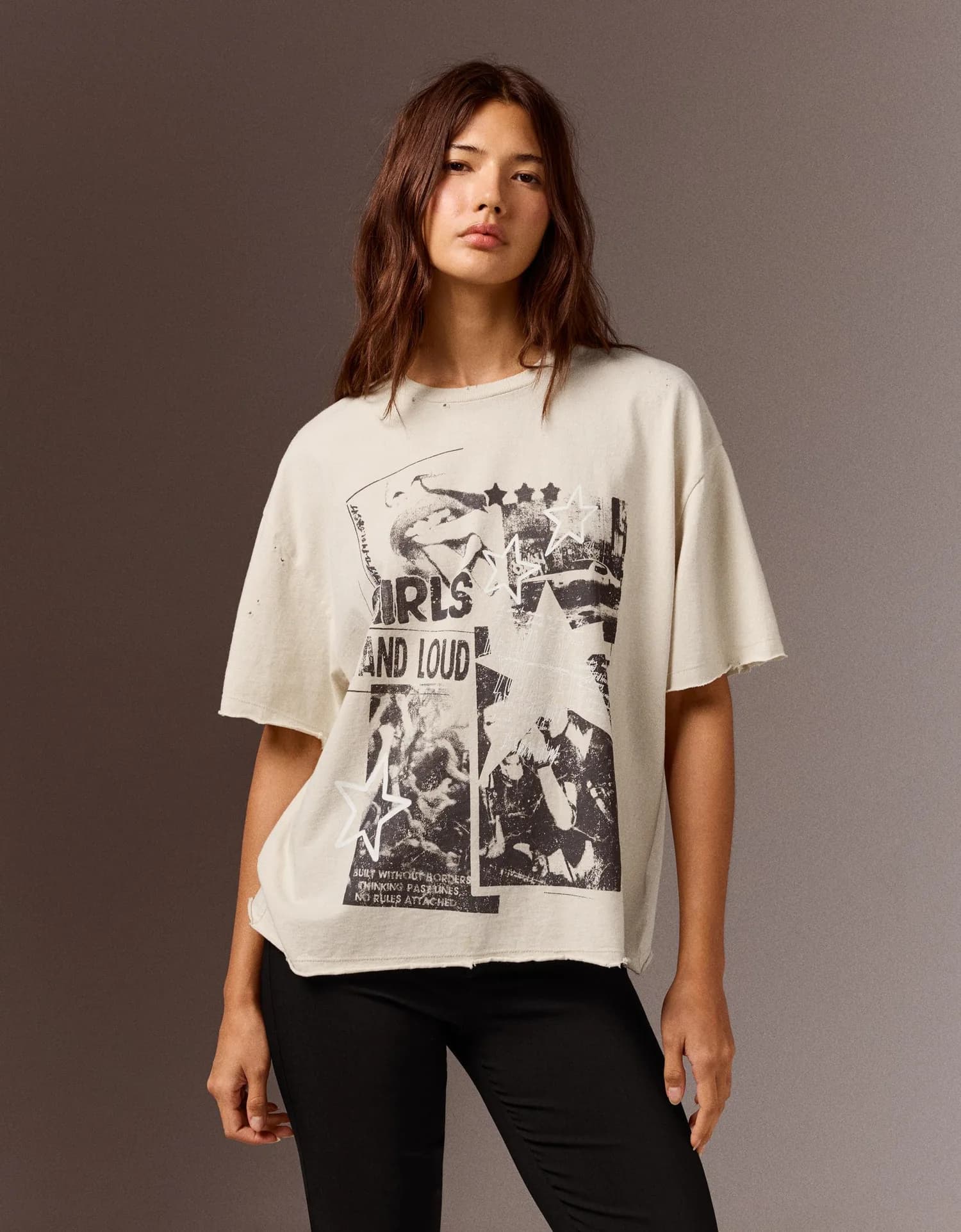 Camiseta Lavada com Estampa de Estrela