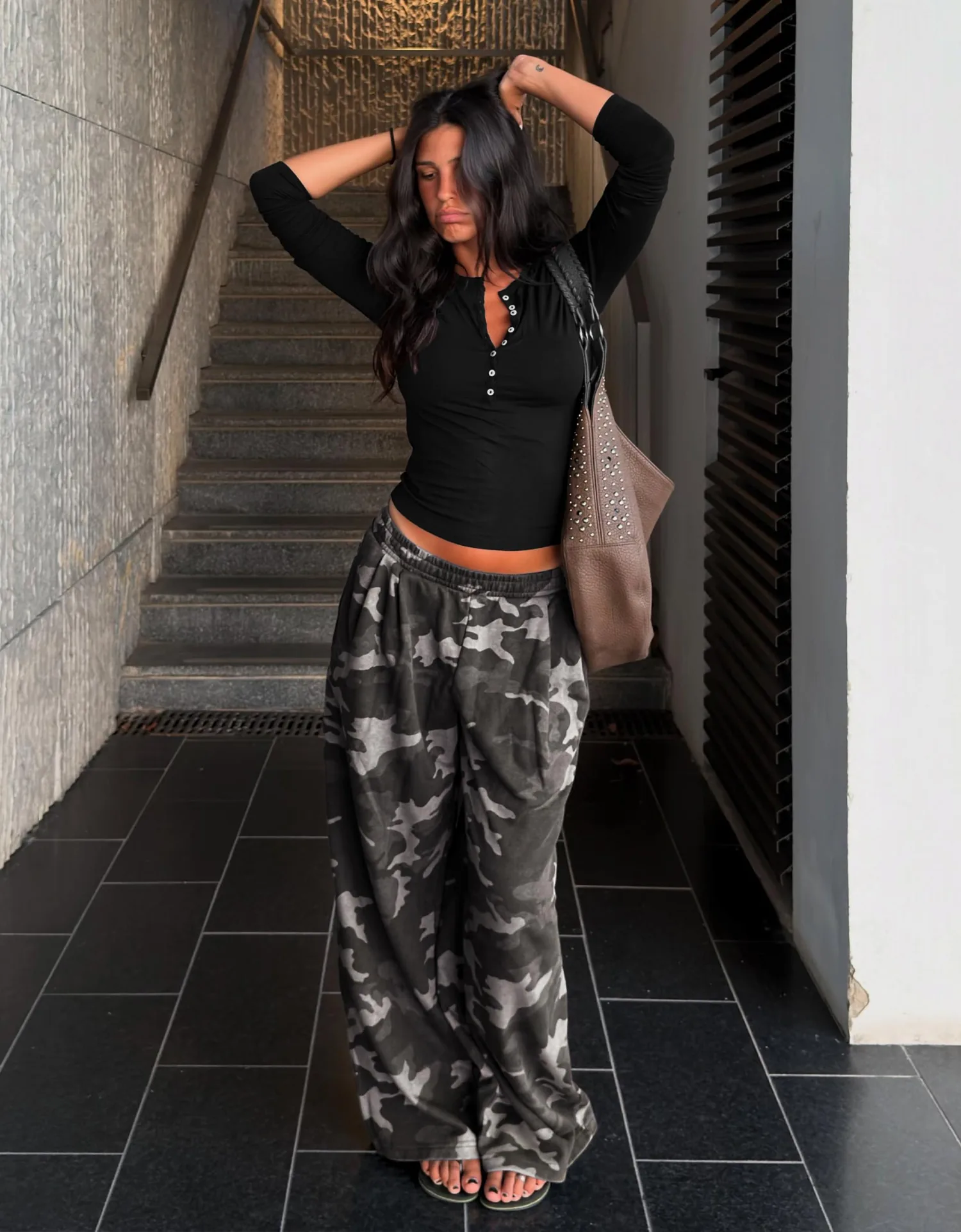 Calça de Moletom Camuflada Wide Leg