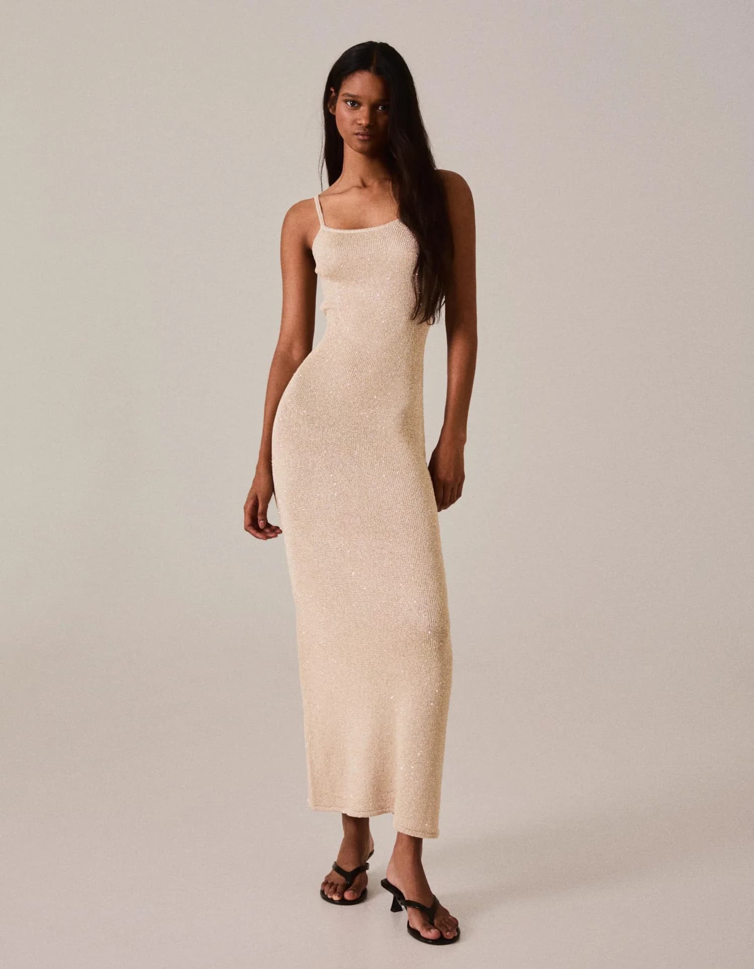 Vestido Midi de Malha com Lantejoulas