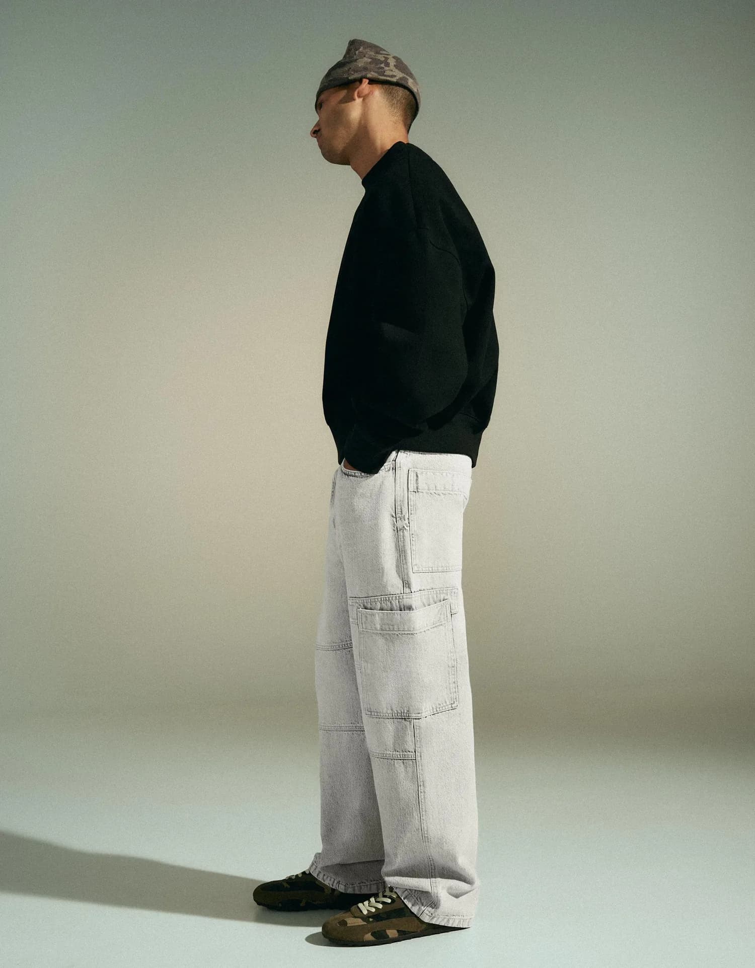 Calça Jeans Baggy Cargo