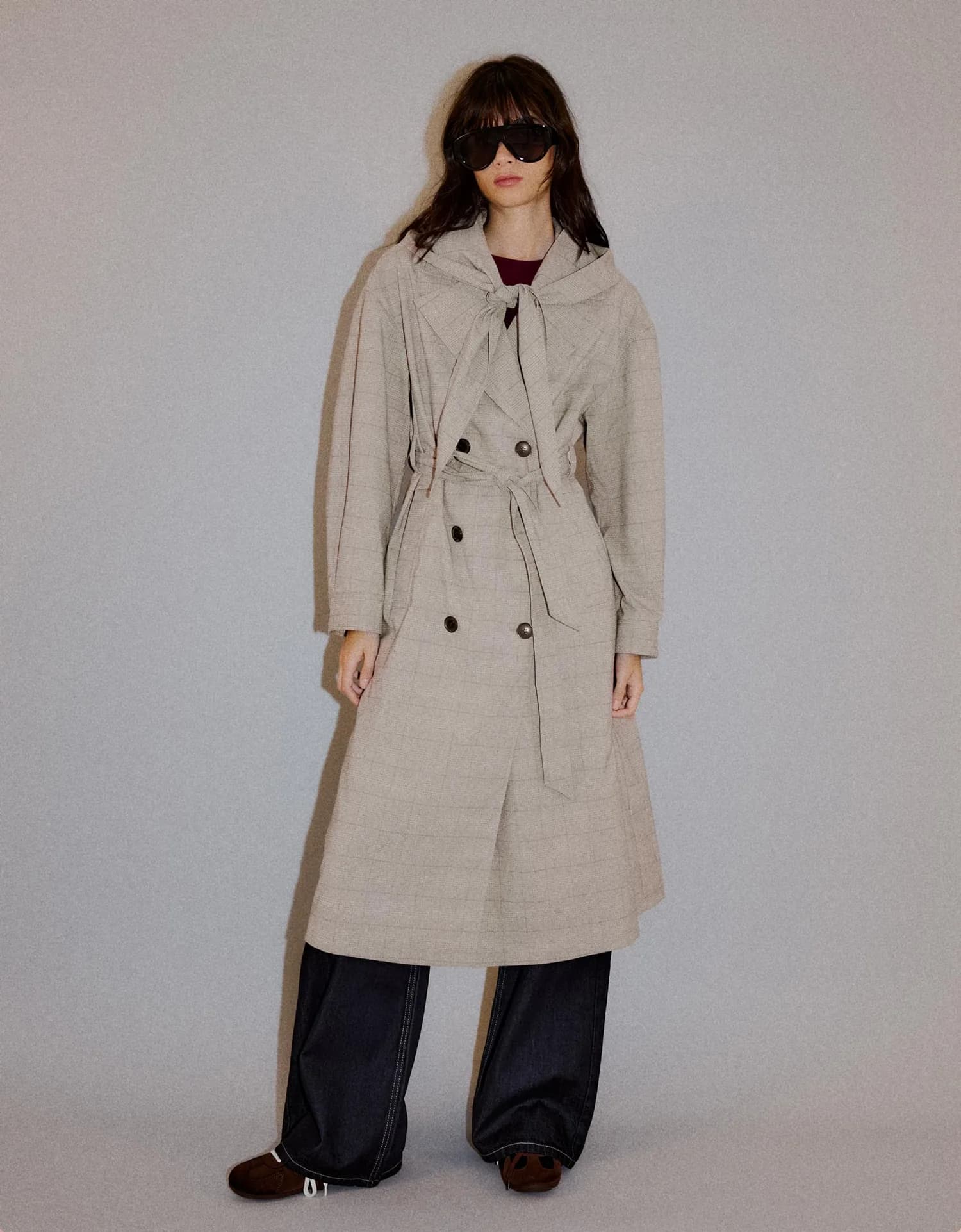 Trench Longo Xadrez Estilo Lenço