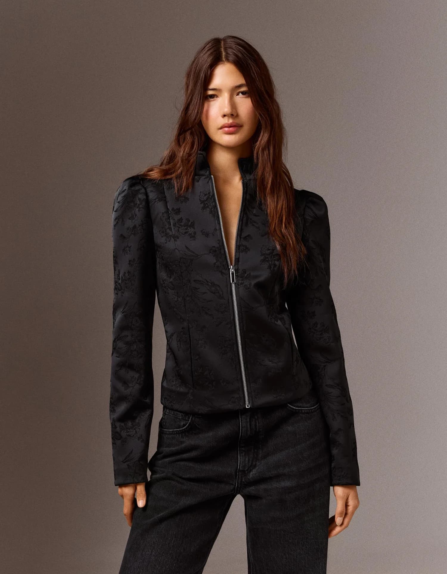Jaqueta Jacquard com Manga Abalonada