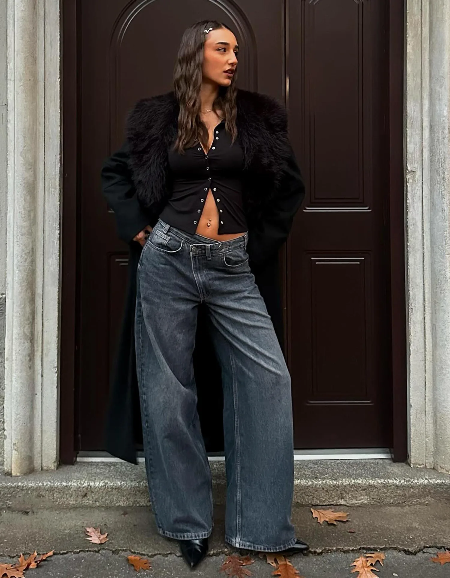 Calça Jeans Wide Leg com Cintura Cruzada