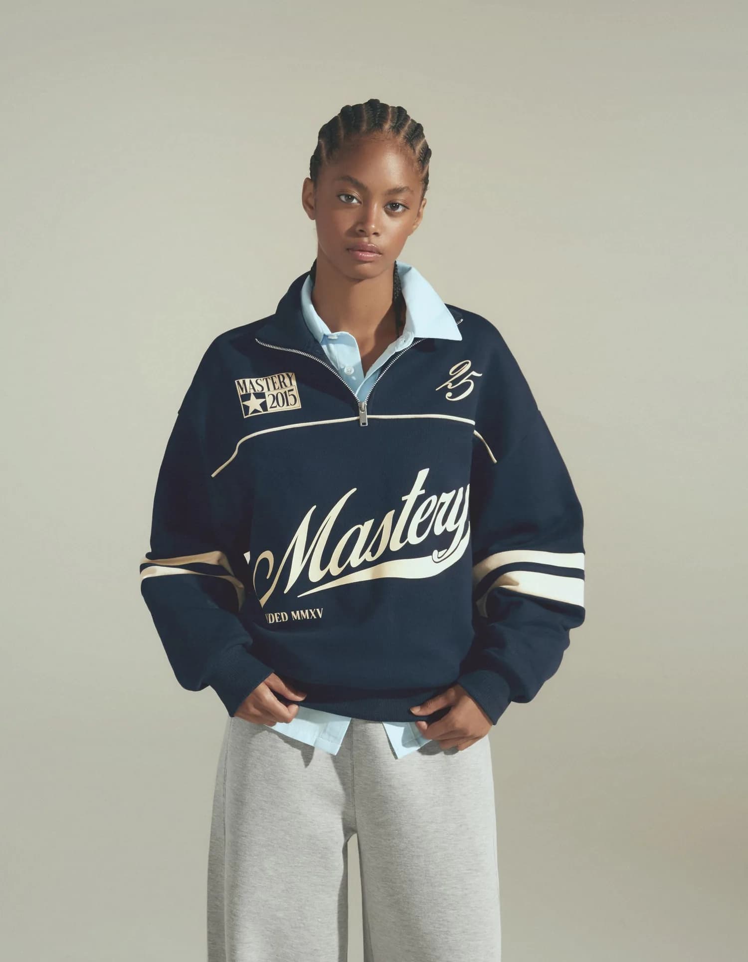 Moletom Meio Zíper com Estampa Varsity