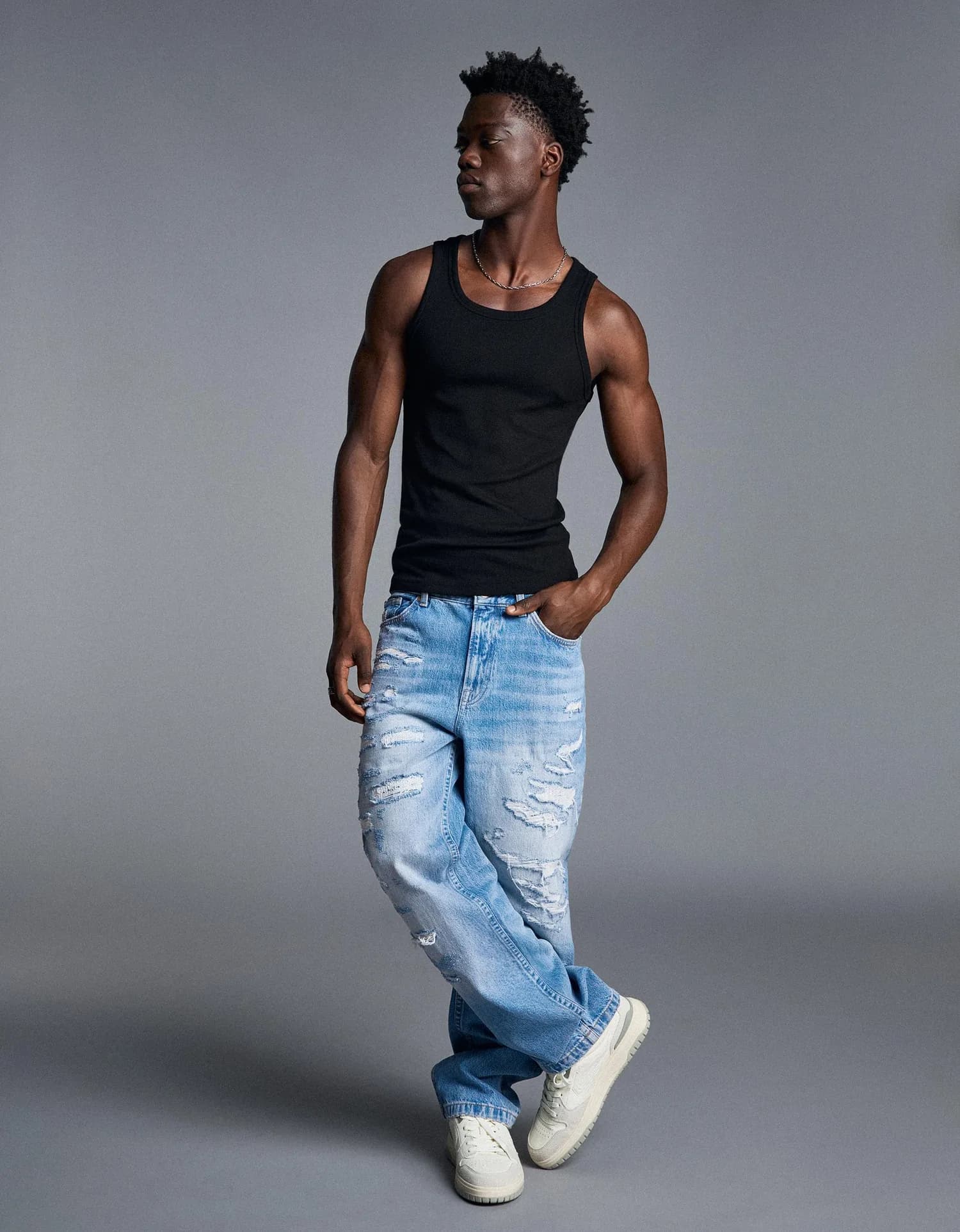 Calça Jeans Straight Wide com Rasgos