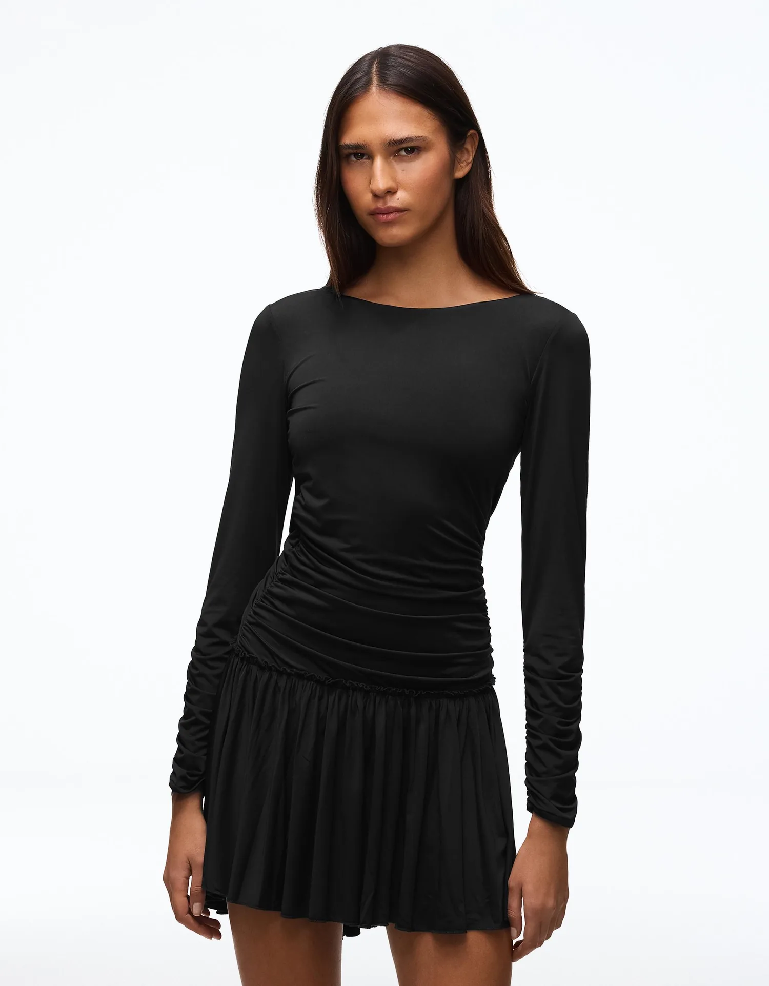 Vestido Mini Franzido com Costas Abertas