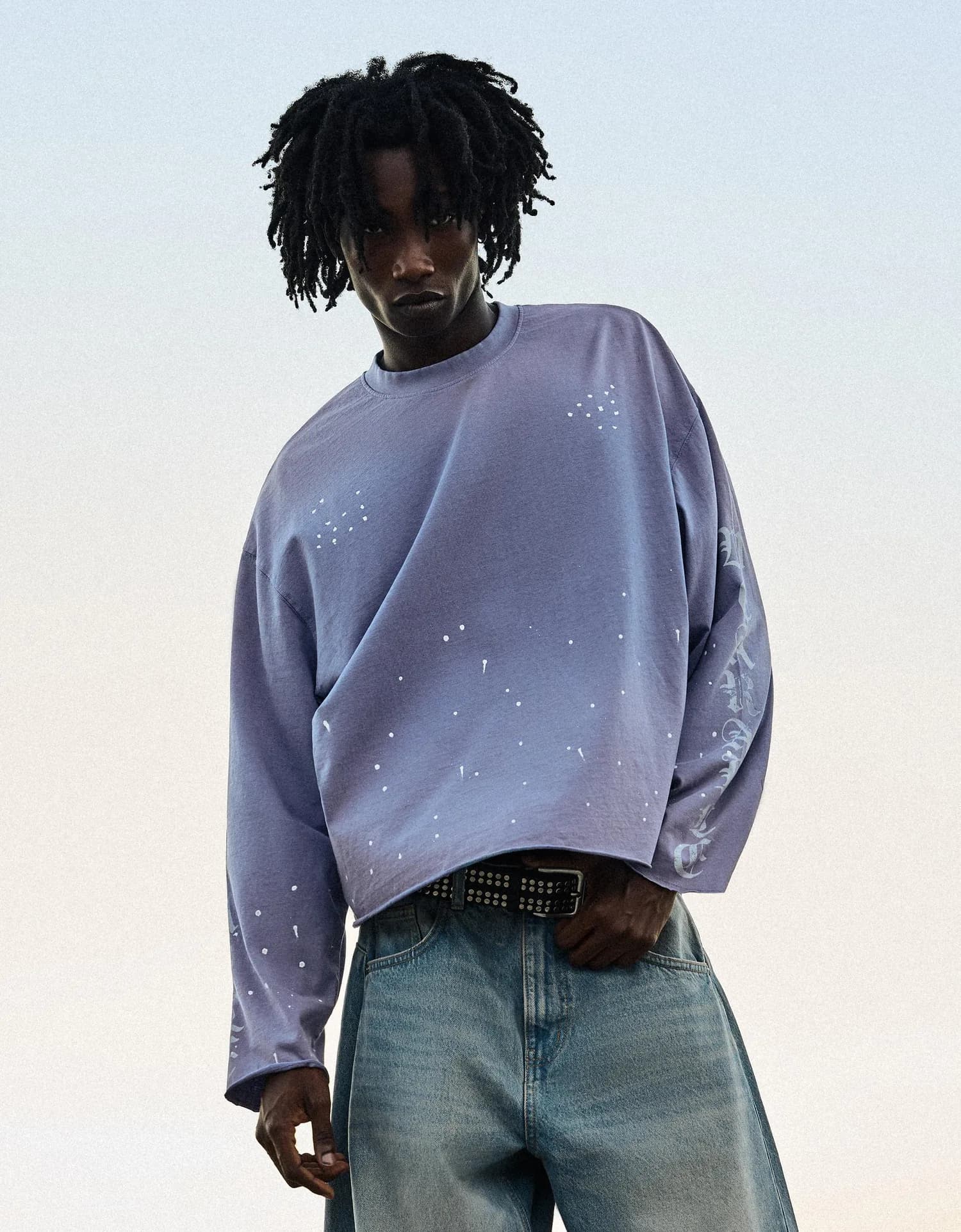 Camiseta Boxy Manga Longa com Respingos