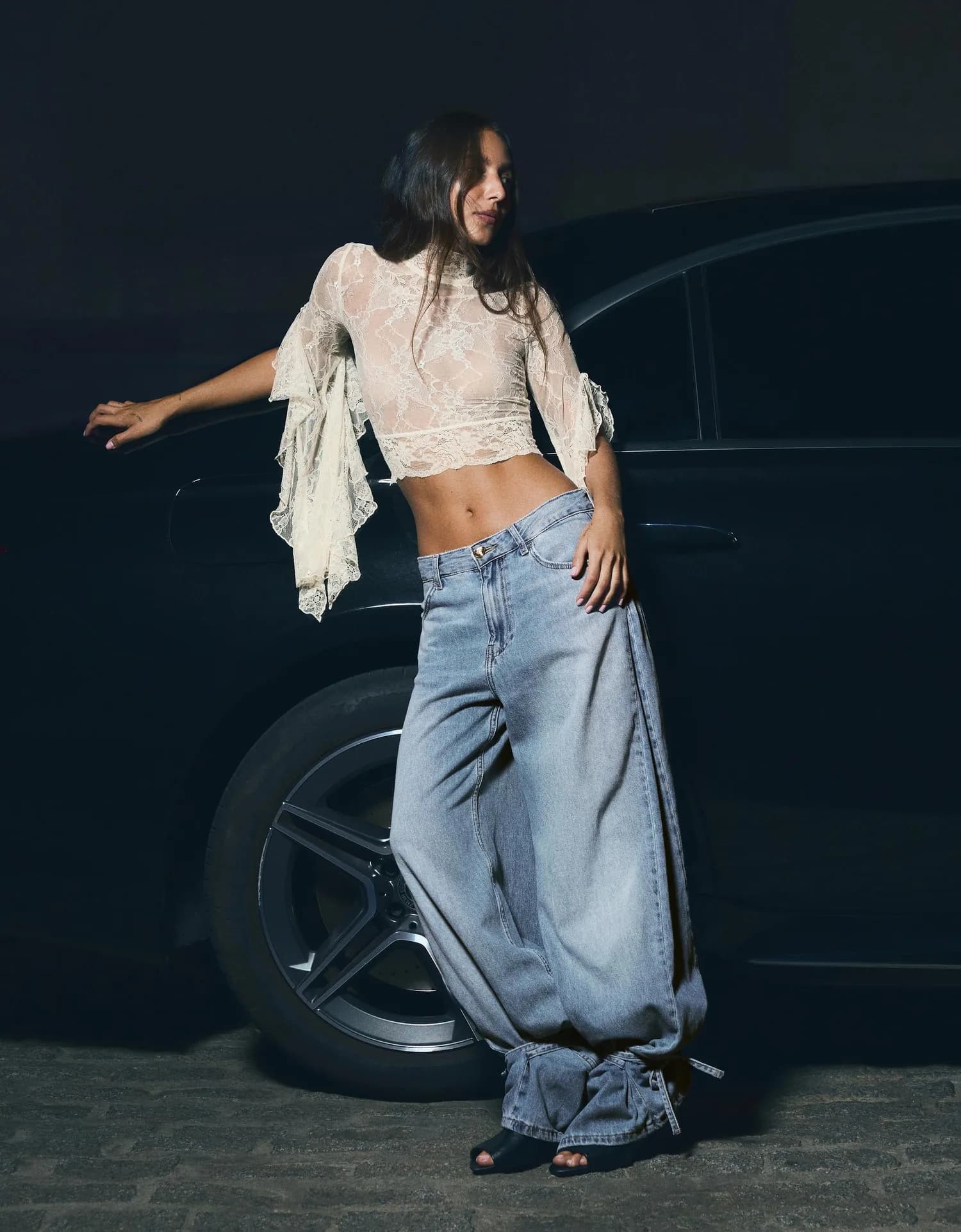 Calça Jeans Barrel com Laços