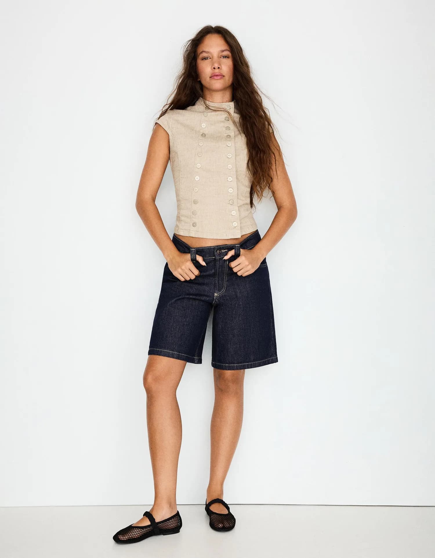 Bermuda Jeans Slouchy de Algodão