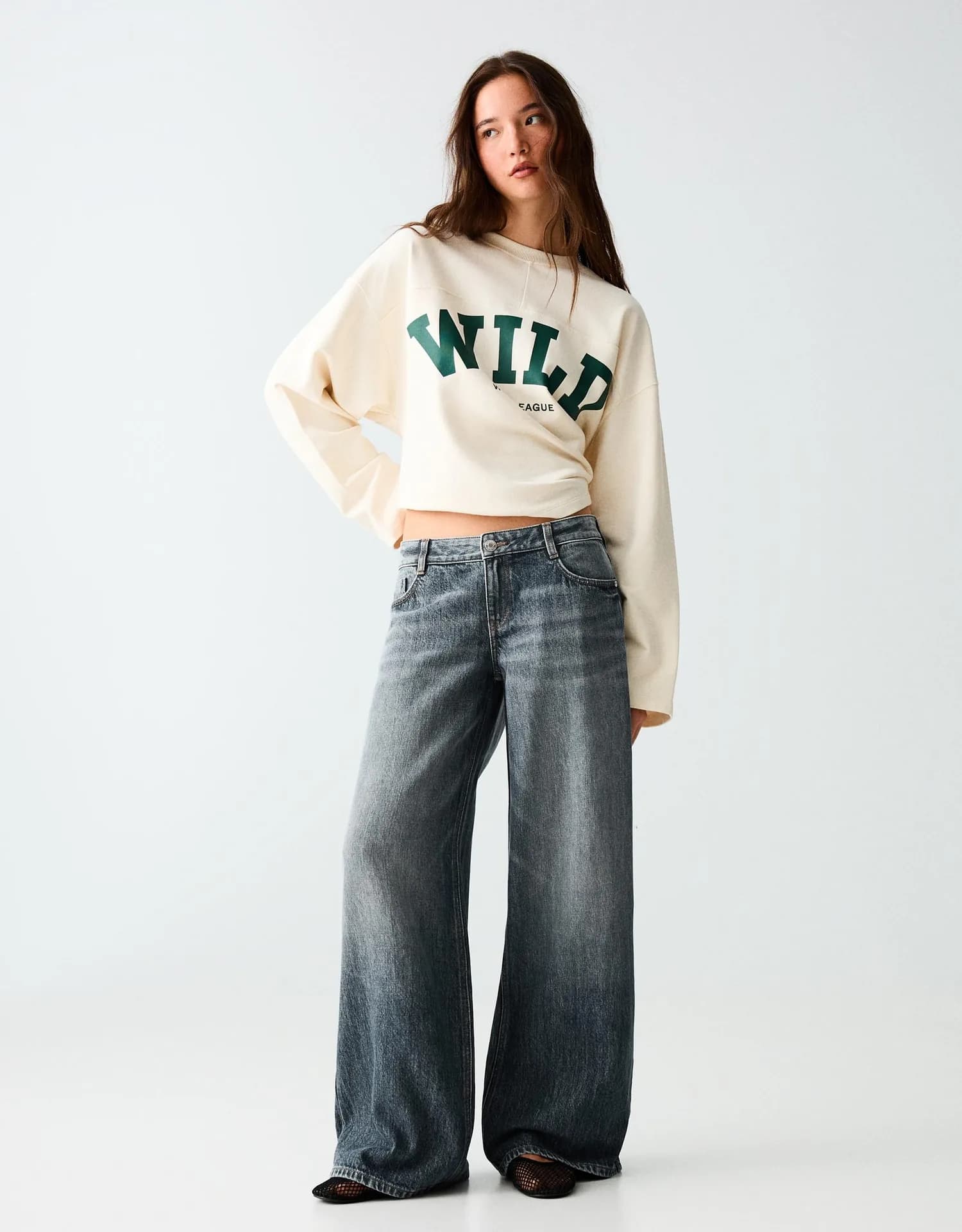 Calça Jeans Wide Leg de Cintura Baixa