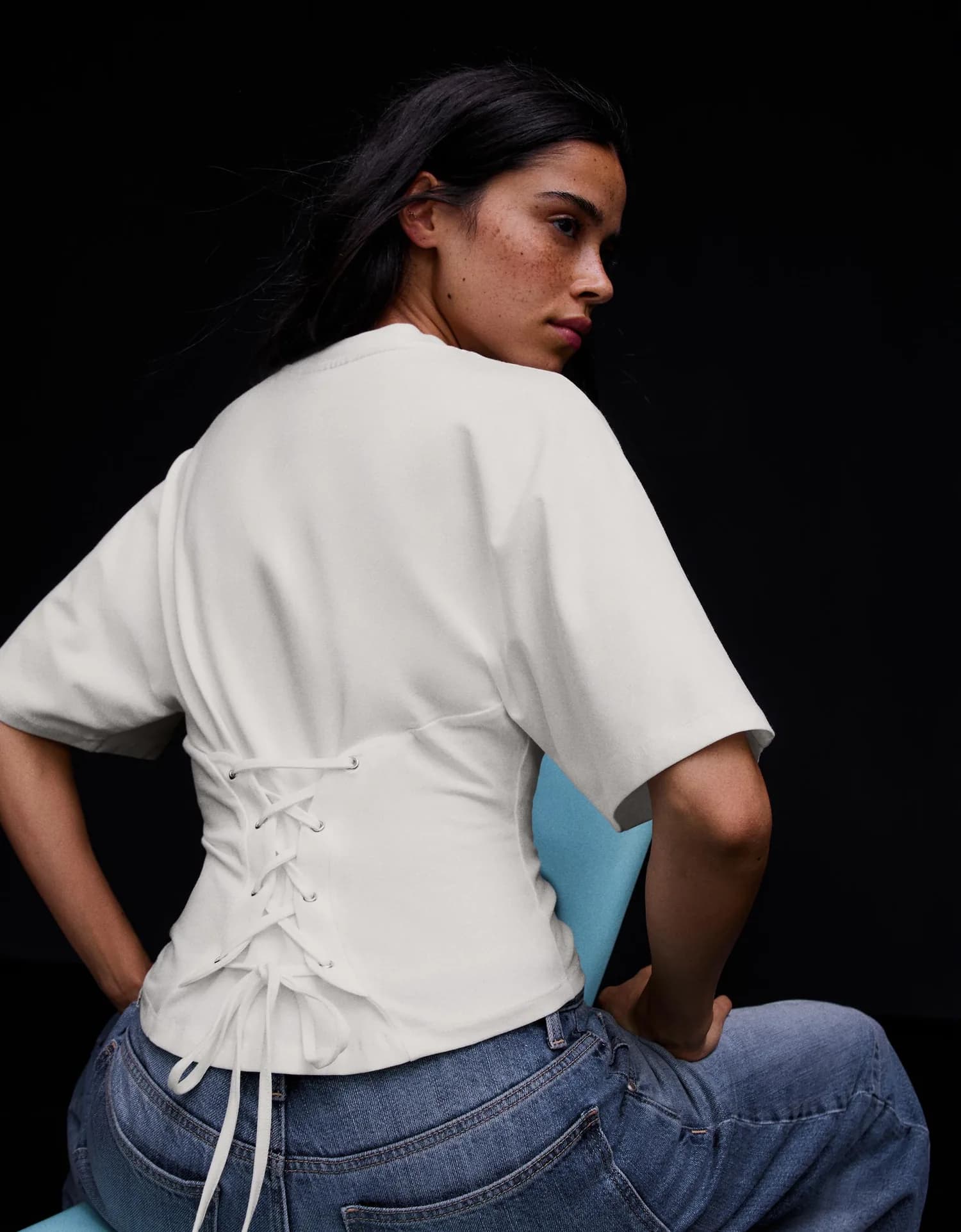 Camiseta Estilo Corpete de Manga Curta