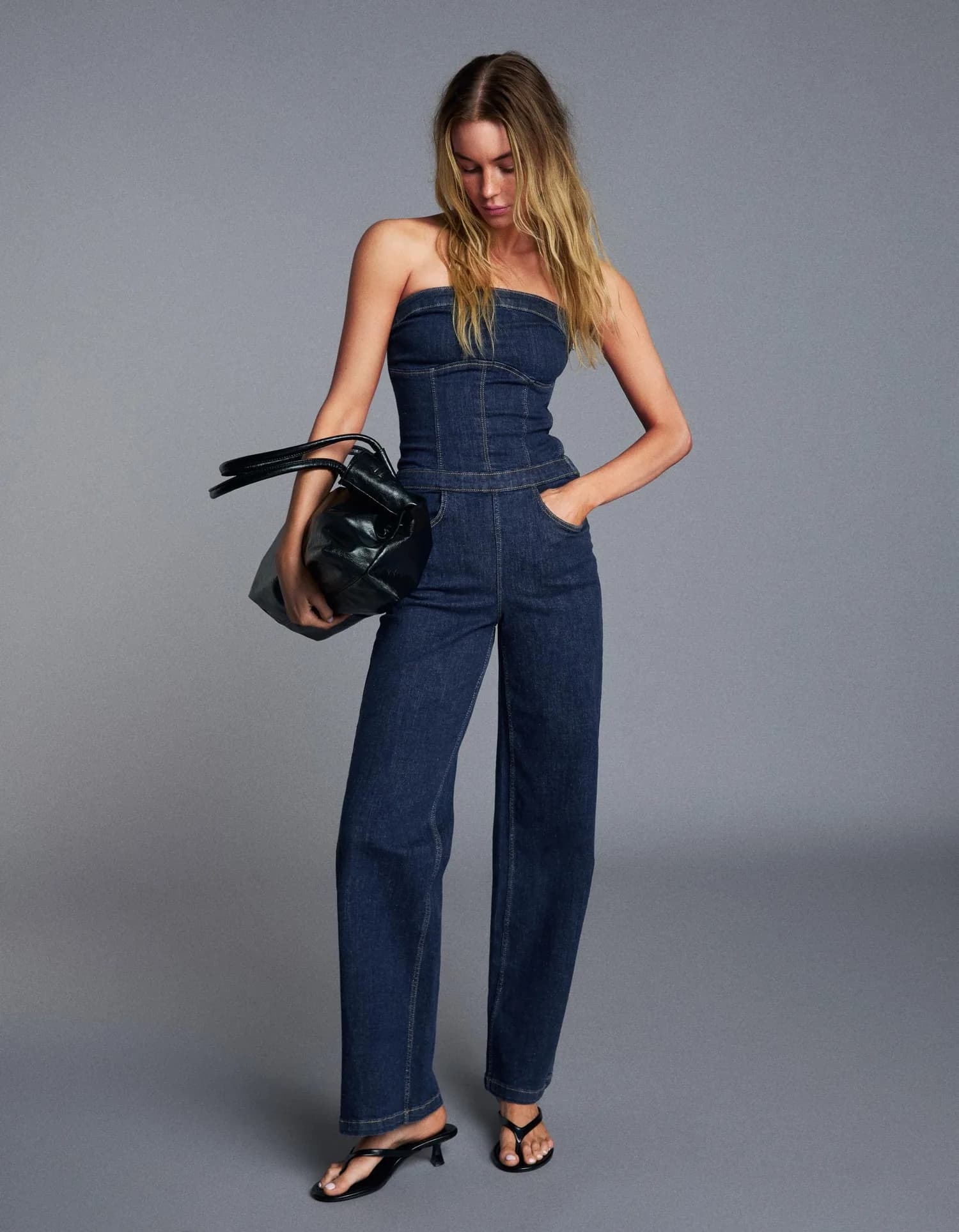 Macacão Longo Jeans Tomara Que Caia
