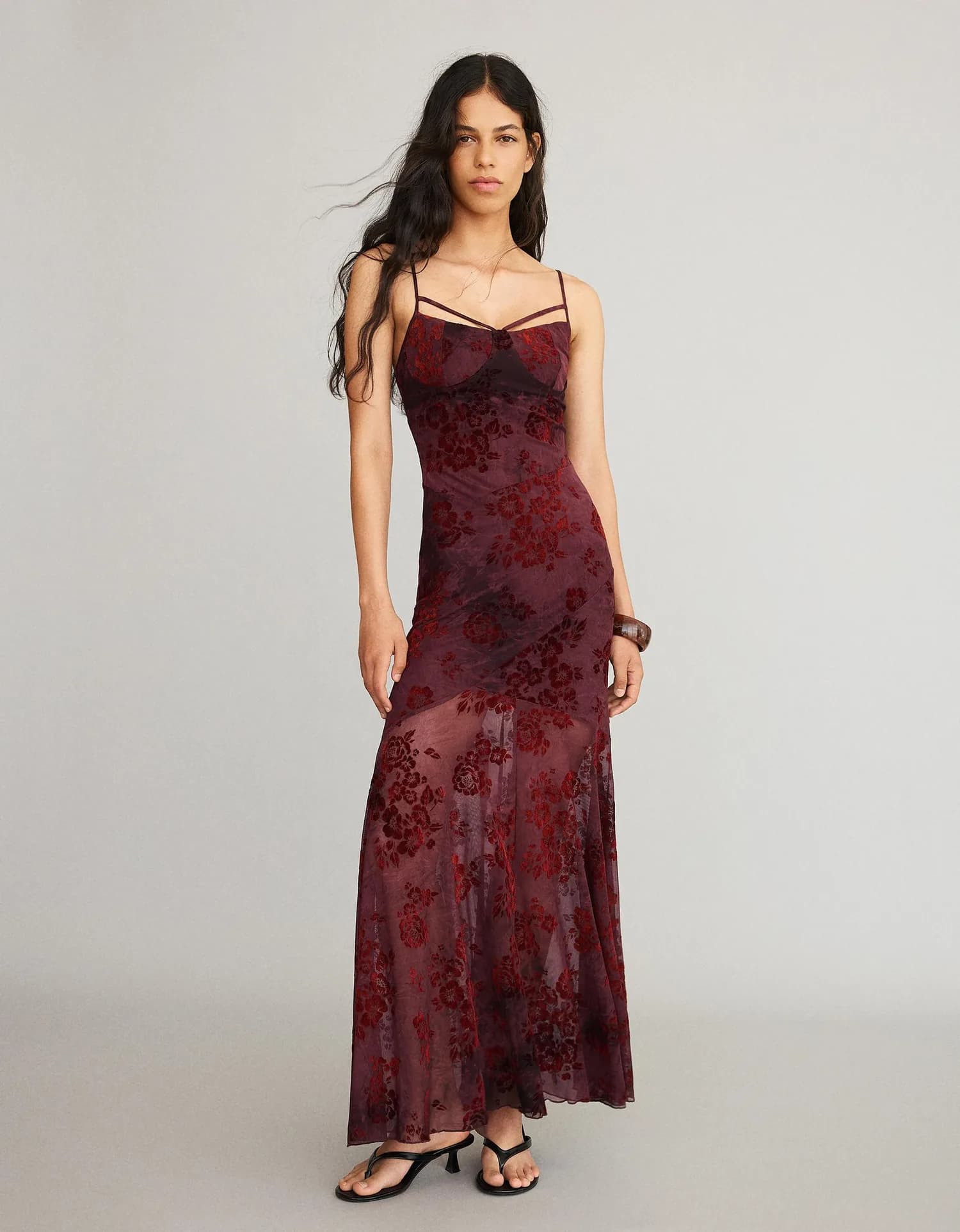 Vestido Midi de Alças com Tule Flocado
