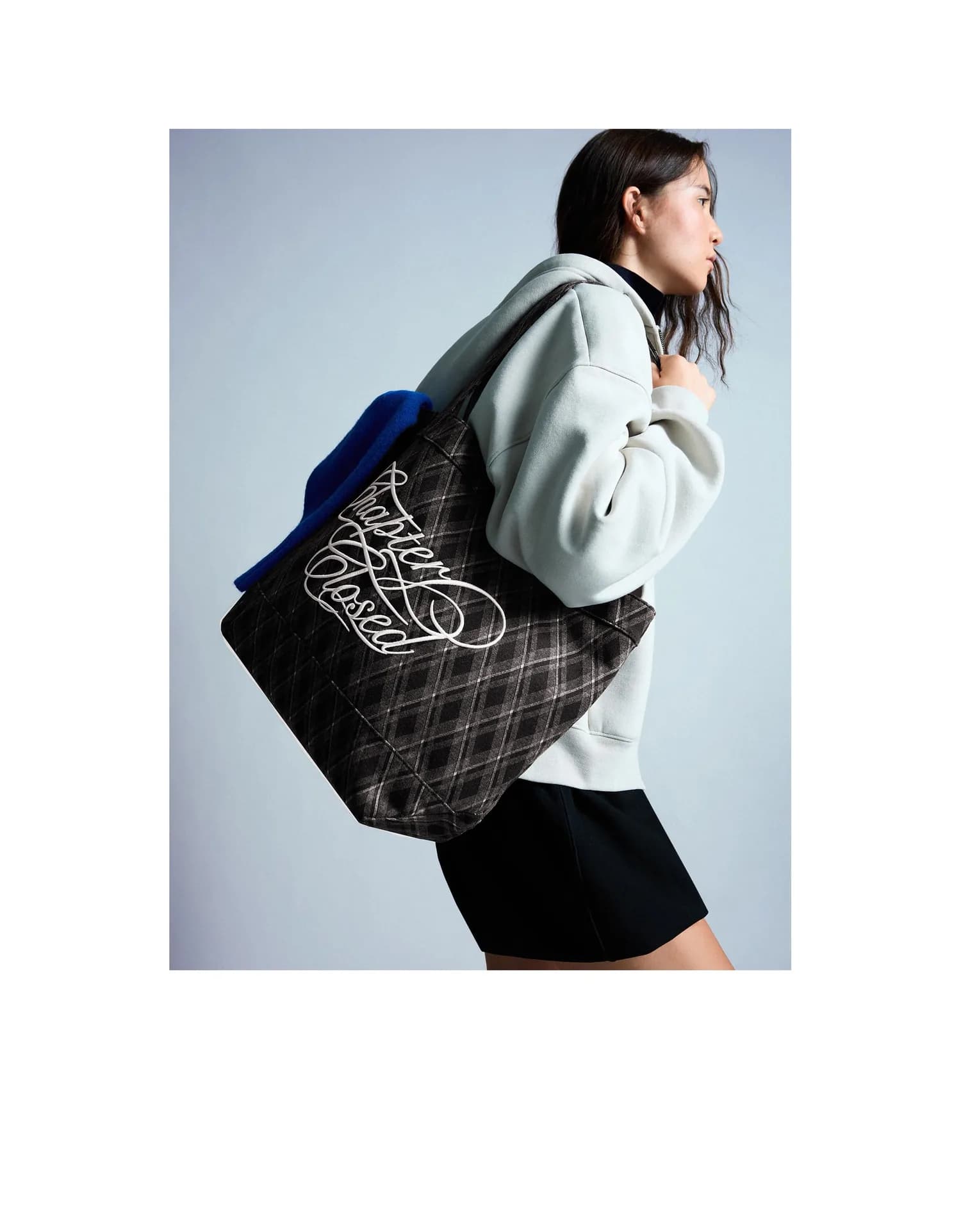 Bolsa Tote Xadrez Bordada