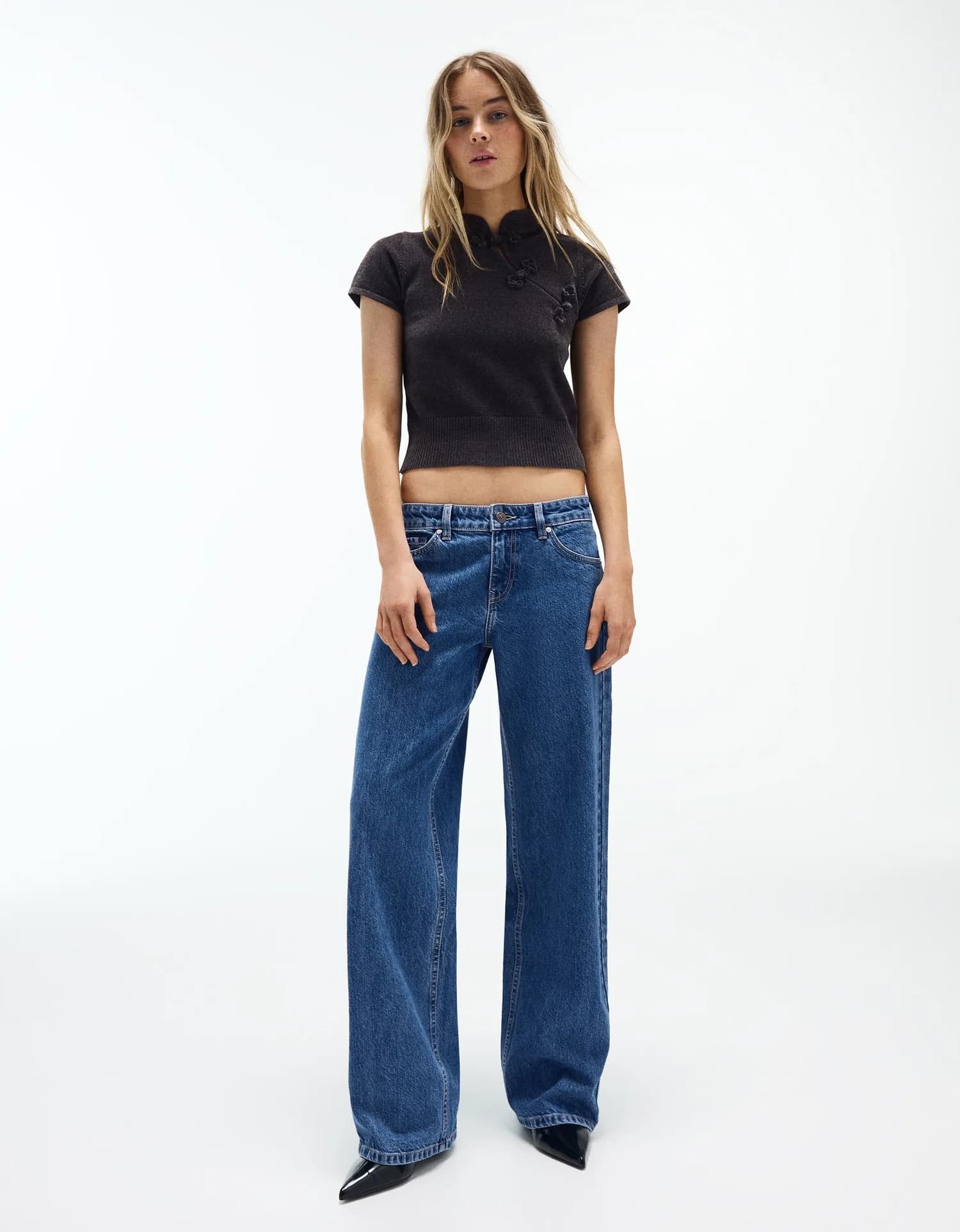 Calça Jeans Straight com Lantejoulas