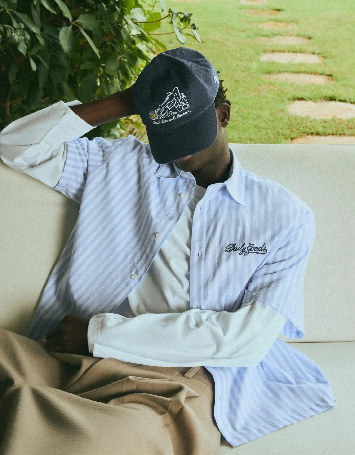 Camisa Boxy de Algodão Listrada Azul