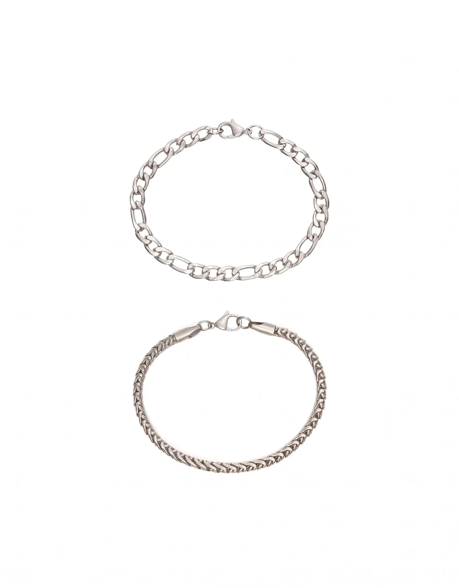 Kit com 2 Pulseiras de Corrente em Aço