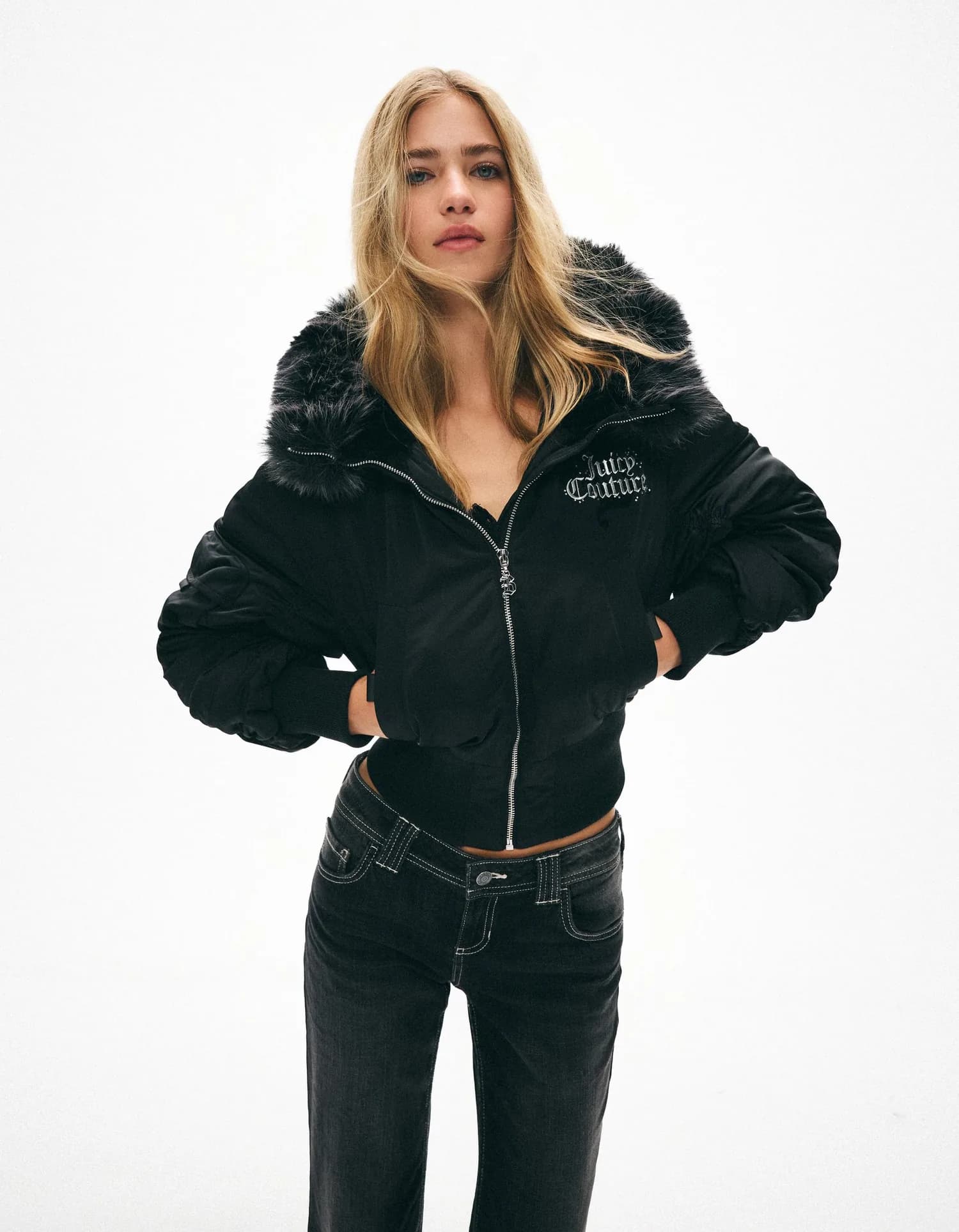 Jaqueta Bomber Juicy Couture com Capuz de Pelo