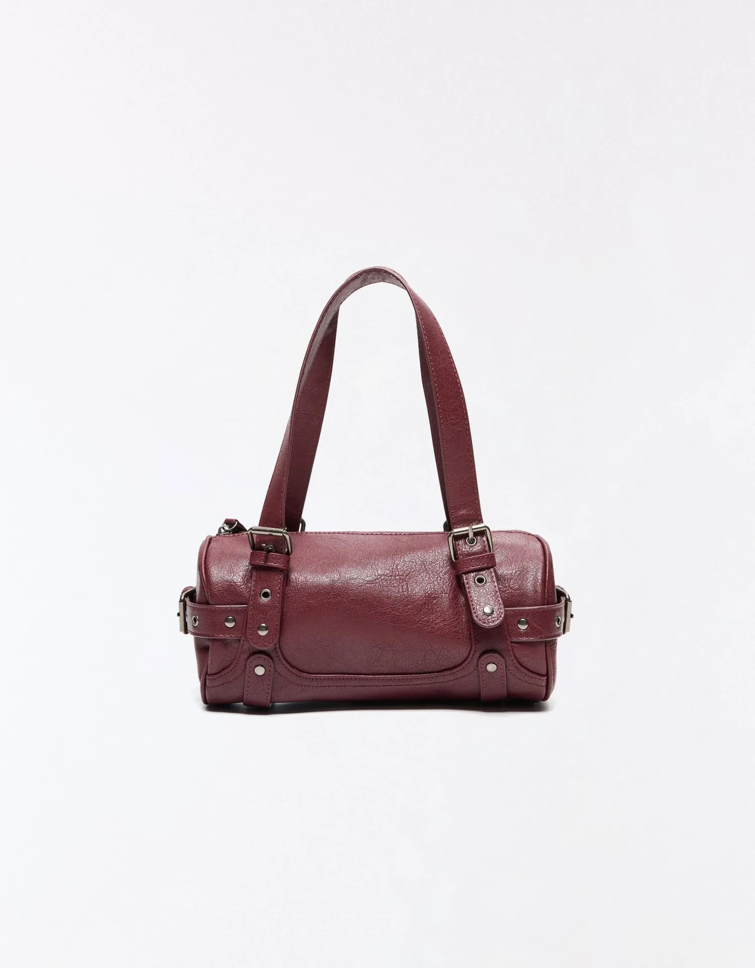 Bolsa Barrel Bordô com Tachas Metálicas