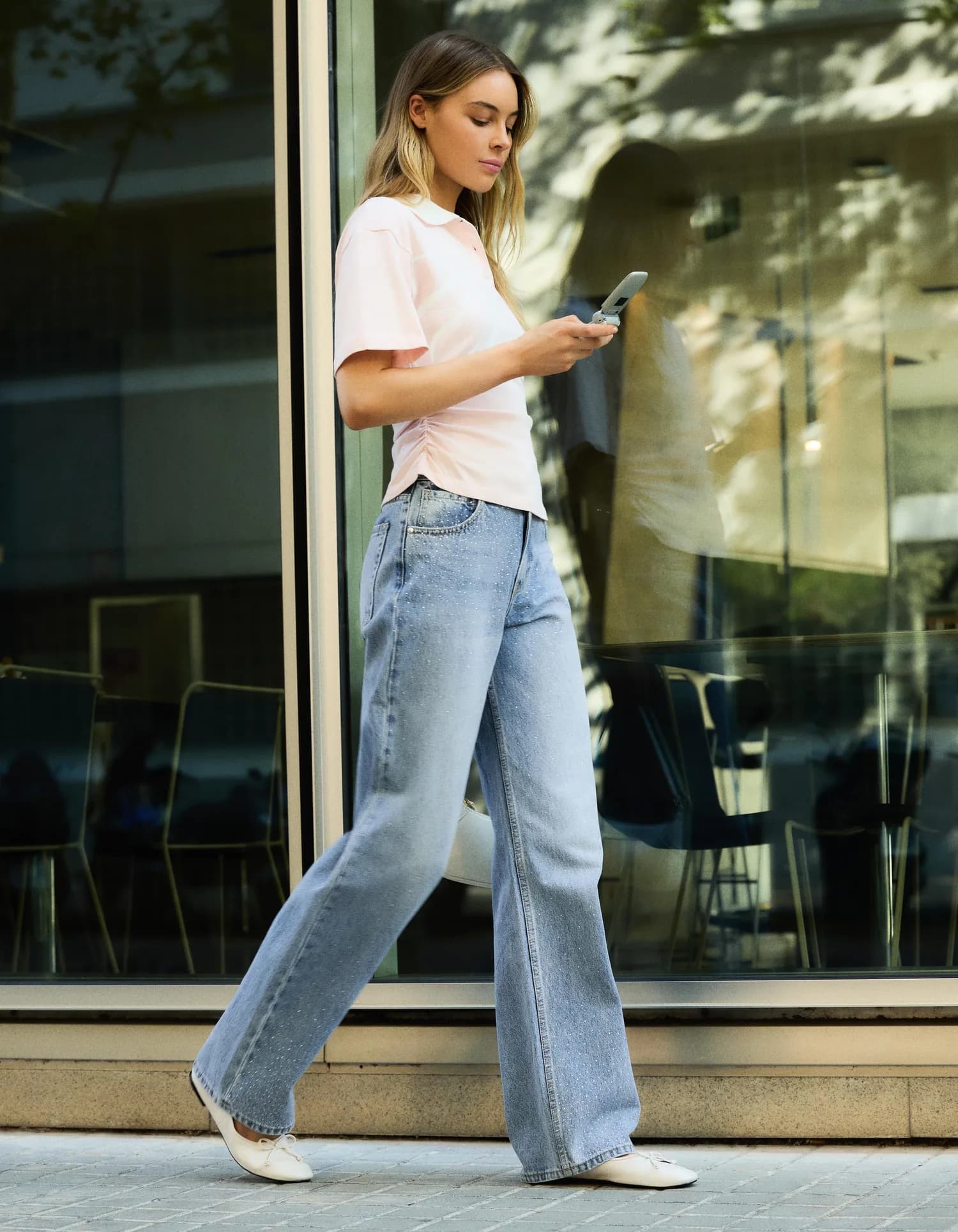 Calça Jeans Wide Leg com Brilho