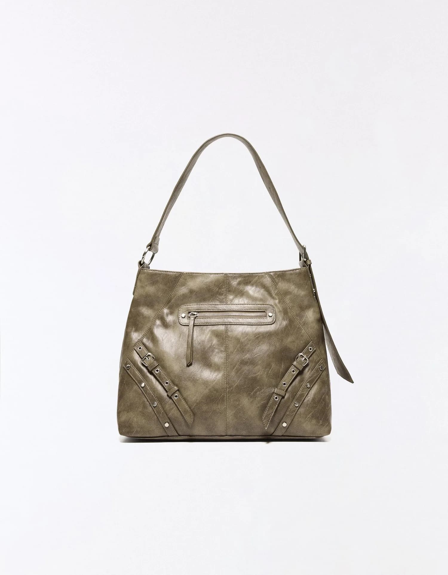 Bolsa Saco Efeito Couro com Fivelas